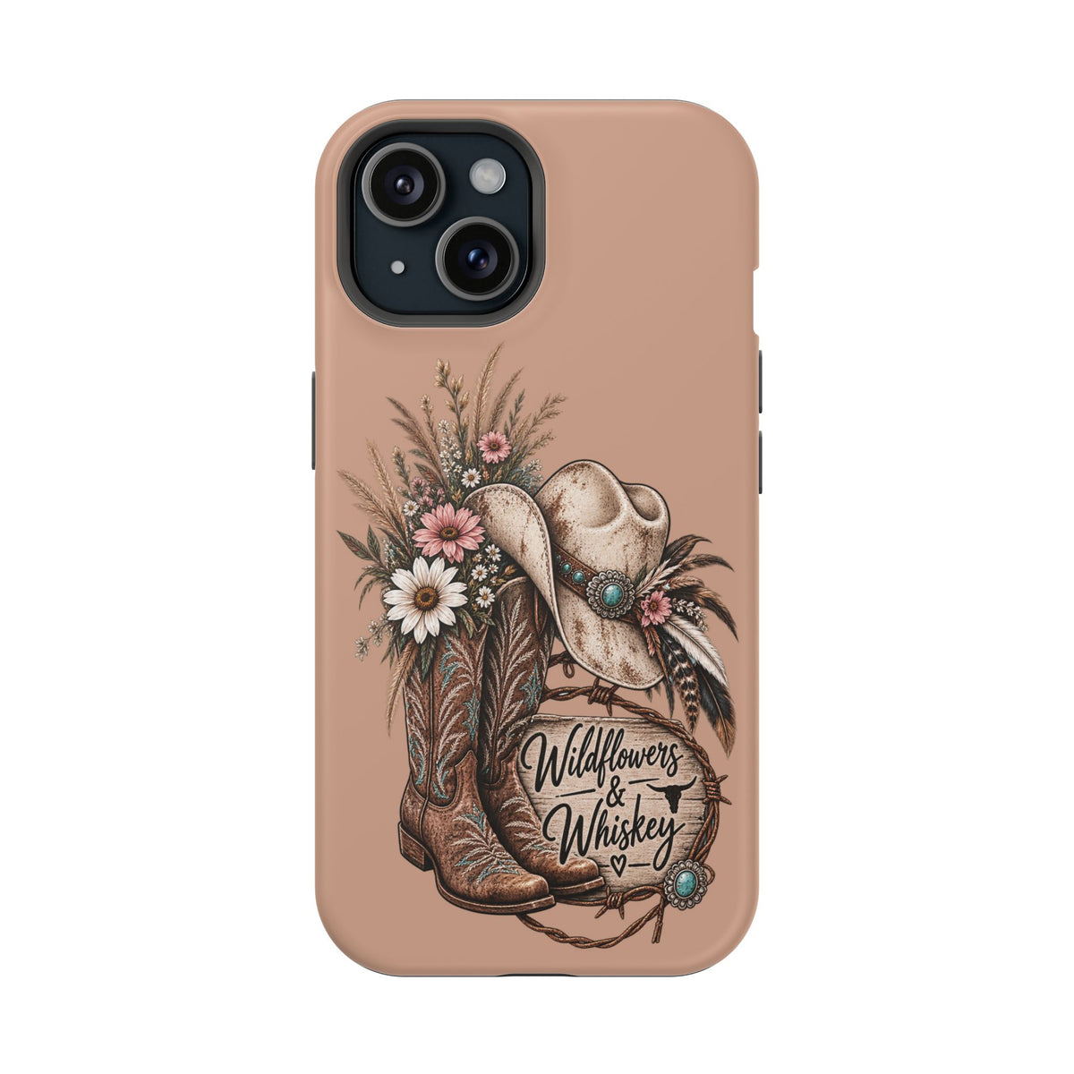 Cowgirl Boots & Hat Phone Case — "Wildflowers & Whiskey" Magnetic Impact-Resistant Case
