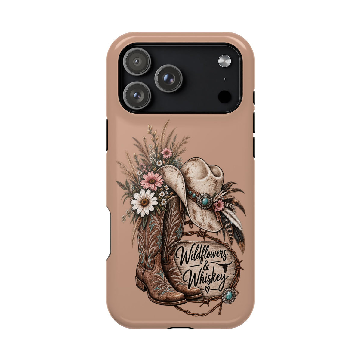 Cowgirl Boots & Hat Phone Case — "Wildflowers & Whiskey" Magnetic Impact-Resistant Case