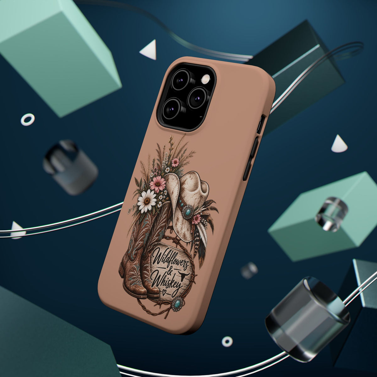 Cowgirl Boots & Hat Phone Case — "Wildflowers & Whiskey" Magnetic Impact-Resistant Case