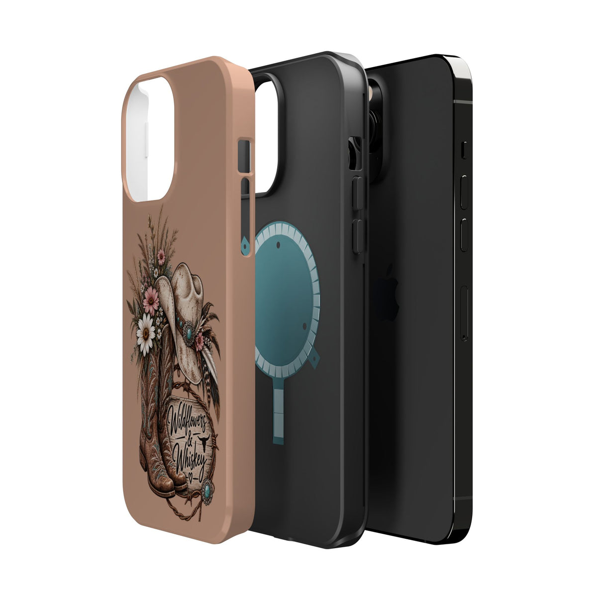 Cowgirl Boots & Hat Phone Case — "Wildflowers & Whiskey" Magnetic Impact-Resistant Case