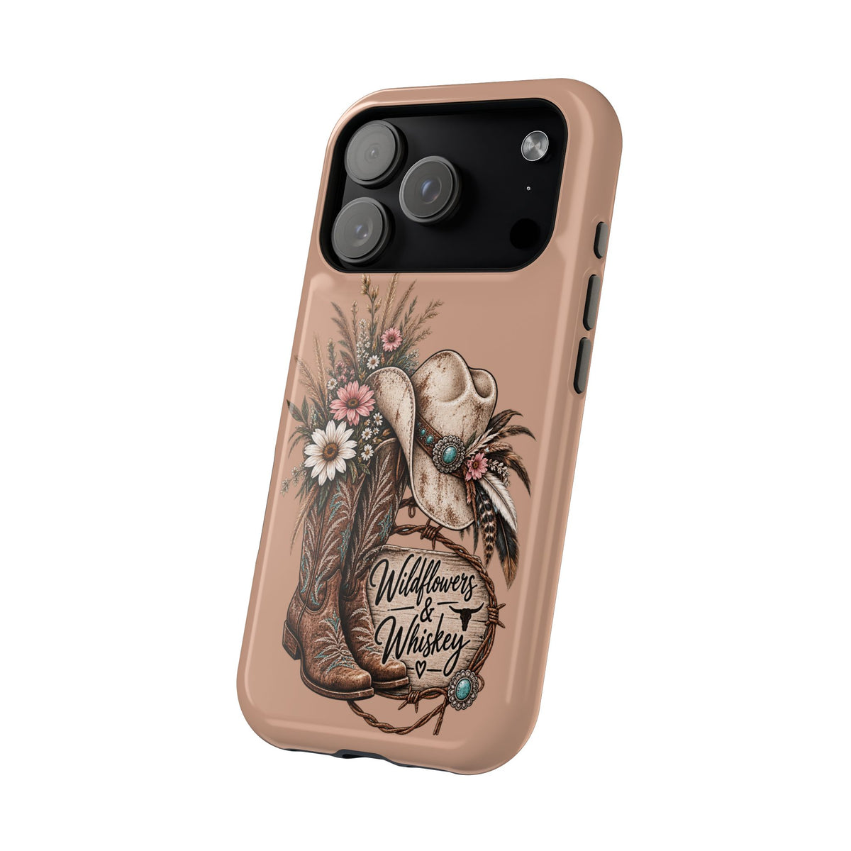 Cowgirl Boots & Hat Phone Case — "Wildflowers & Whiskey" Magnetic Impact-Resistant Case