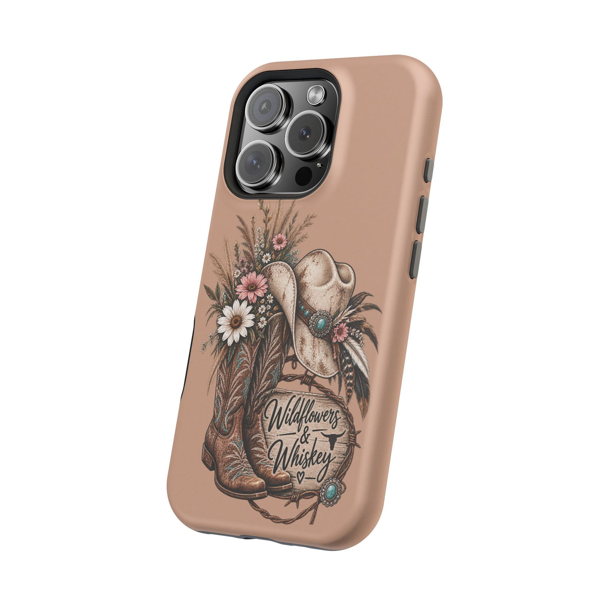 Cowgirl Boots & Hat Phone Case — "Wildflowers & Whiskey" Magnetic Impact-Resistant Case