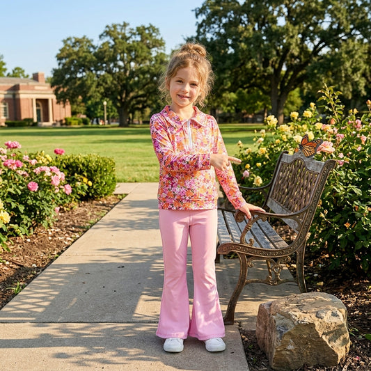 Floral pullover pink yoga pants kids girls fall clothes