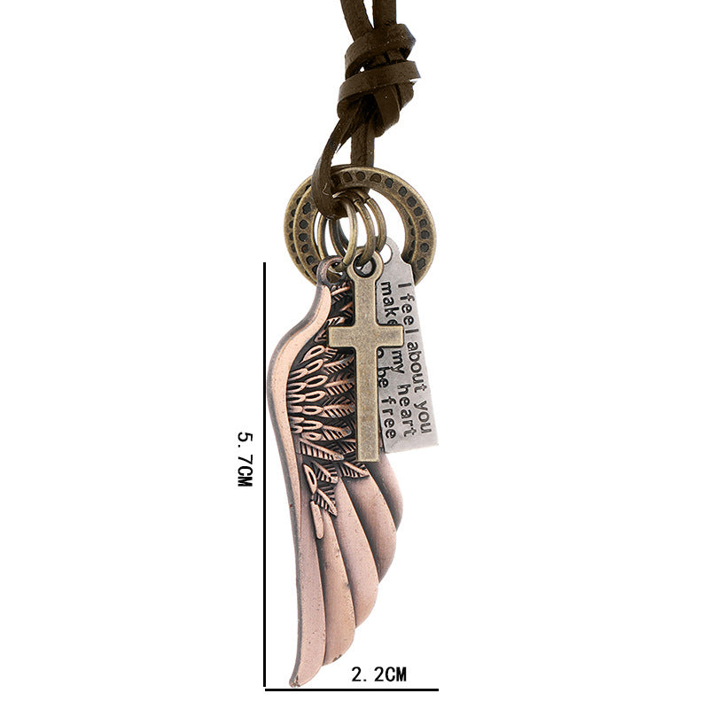 Men's Personality Angel Wings Cowhide Adjustable Simple Necklaces