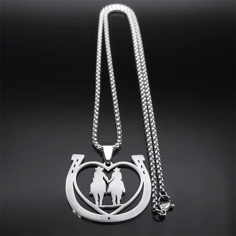 Horseshoe Necklace, Stainless Steel Heart Couple Jewelry