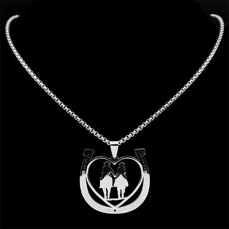 Horseshoe Necklace, Stainless Steel Heart Couple Jewelry