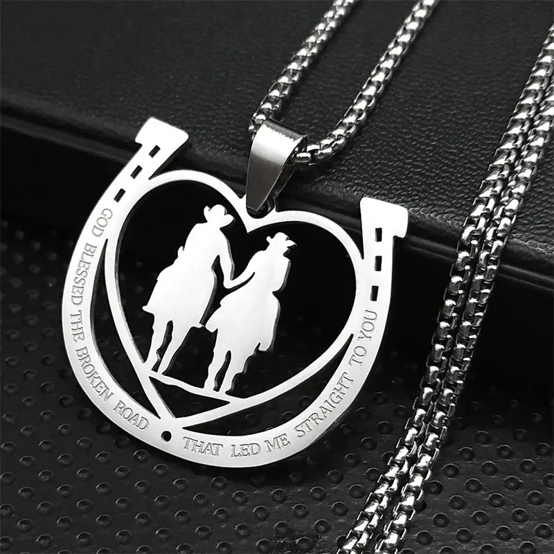 Horseshoe Necklace, Stainless Steel Heart Couple Jewelry