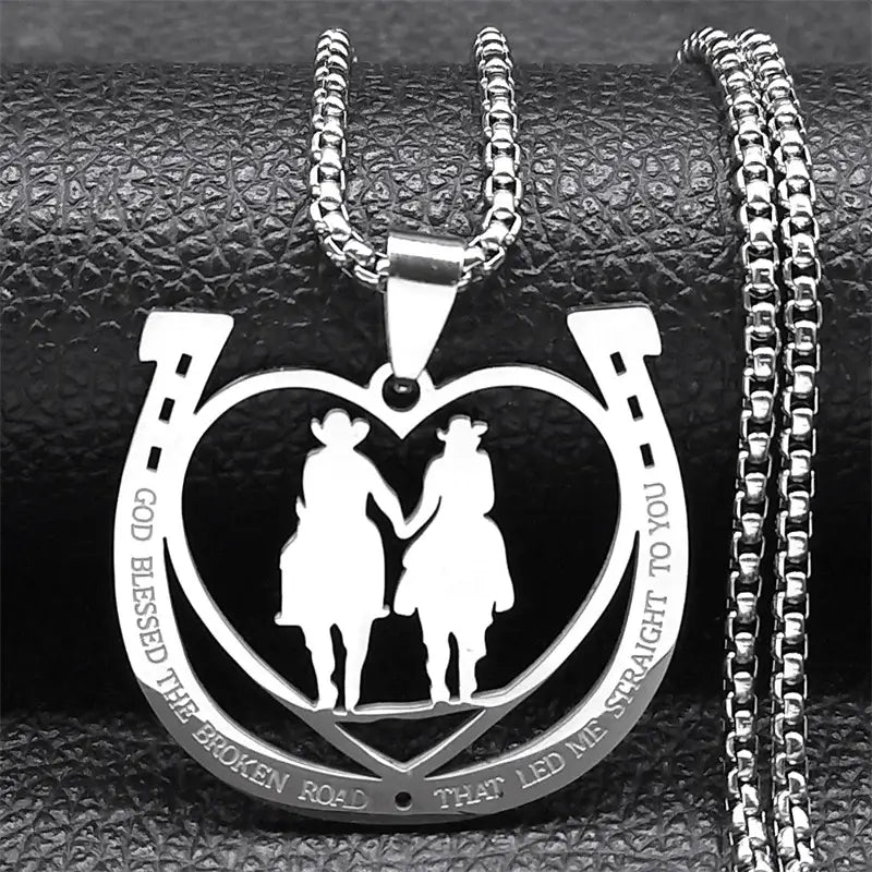 Horseshoe Necklace, Stainless Steel Heart Couple Jewelry
