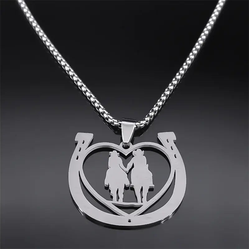 Horseshoe Necklace, Stainless Steel Heart Couple Jewelry