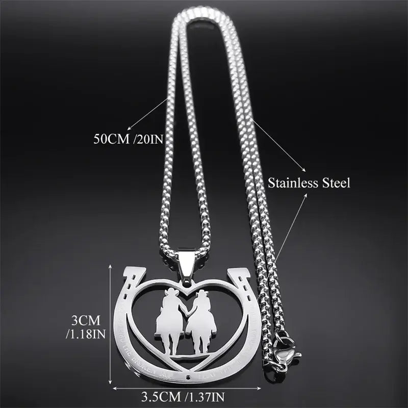 Horseshoe Necklace, Stainless Steel Heart Couple Jewelry