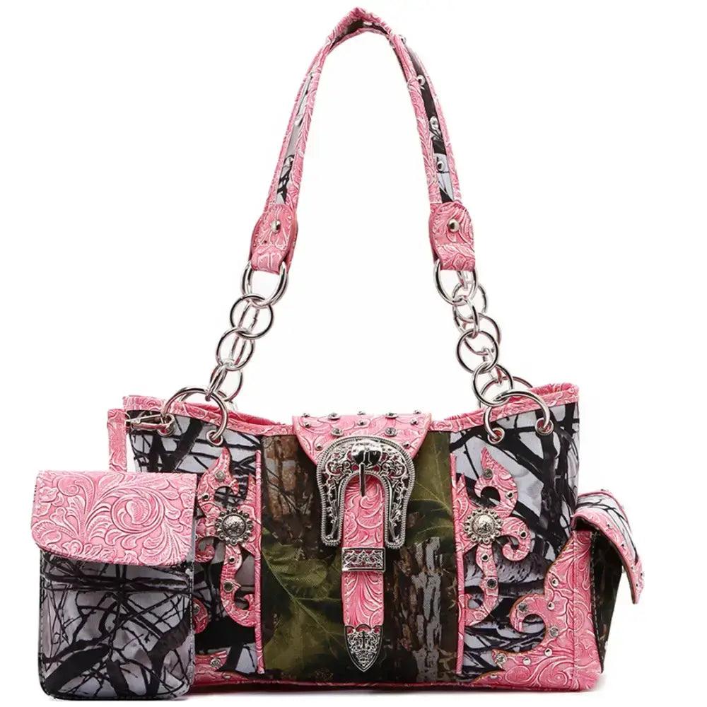 Camouflage Buckle Purse and Matching Wallet Set, Western Handbags