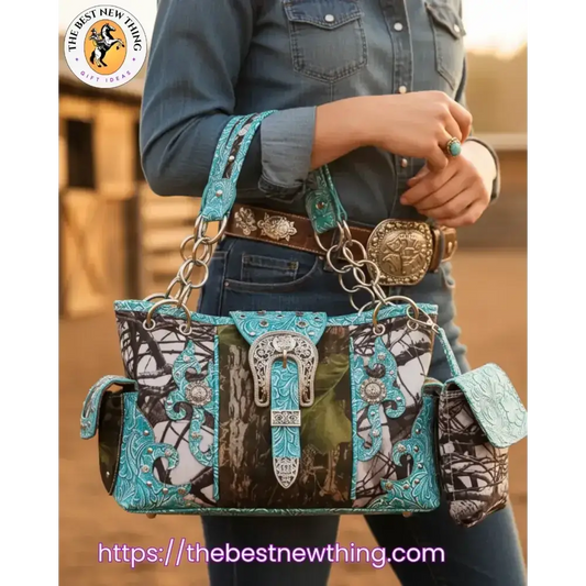 Camouflage Buckle Purse and Matching Wallet Set, Western Handbags