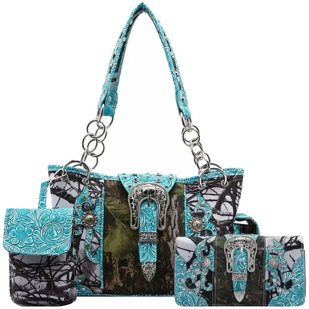 Camouflage Buckle Purse and Matching Wallet Set, Western Handbags