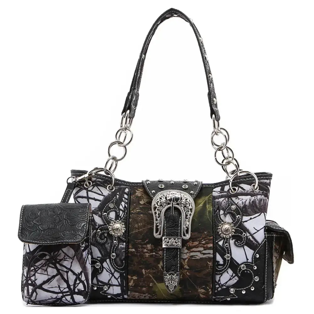 Camouflage Buckle Purse and Matching Wallet Set, Western Handbags