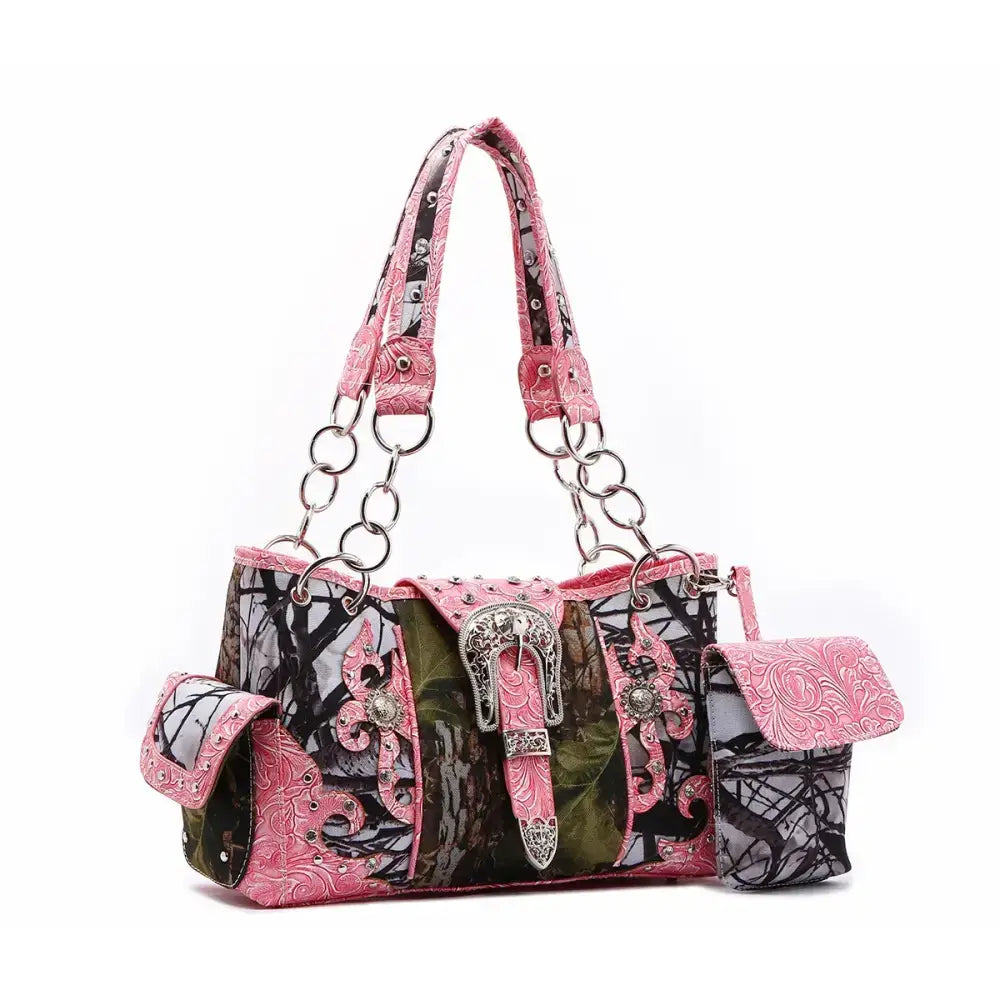 Camouflage Buckle Purse and Matching Wallet Set, Western Handbags