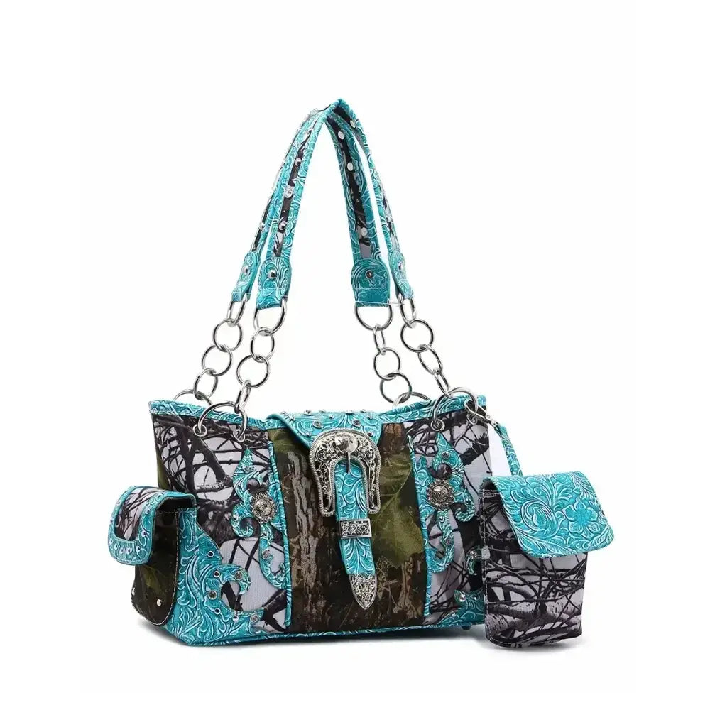 Camouflage Buckle Purse and Matching Wallet Set, Western Handbags