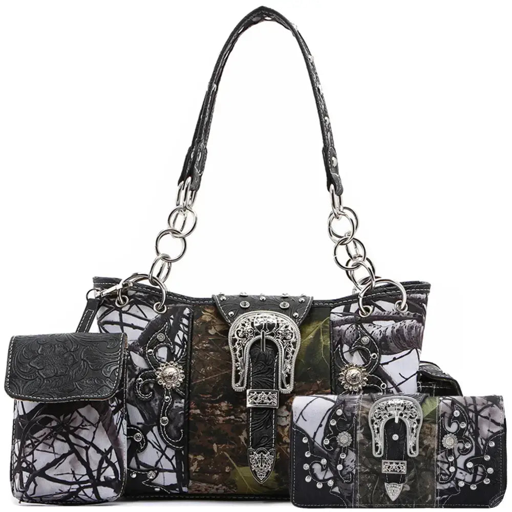 Camouflage Buckle Purse and Matching Wallet Set, Western Handbags