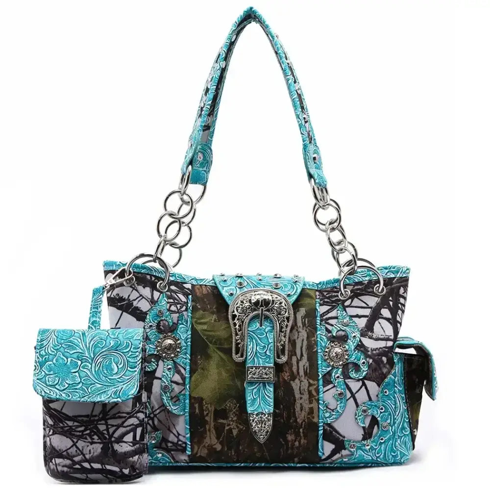 Camouflage Buckle Purse and Matching Wallet Set, Western Handbags