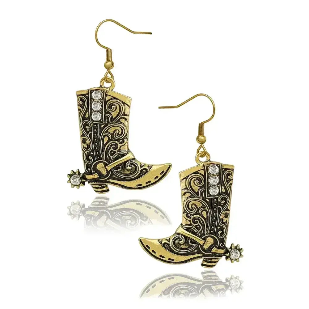 Cowgirl Boot Pendant, Earrings Necklace Set, Cowboy boots with Spurs