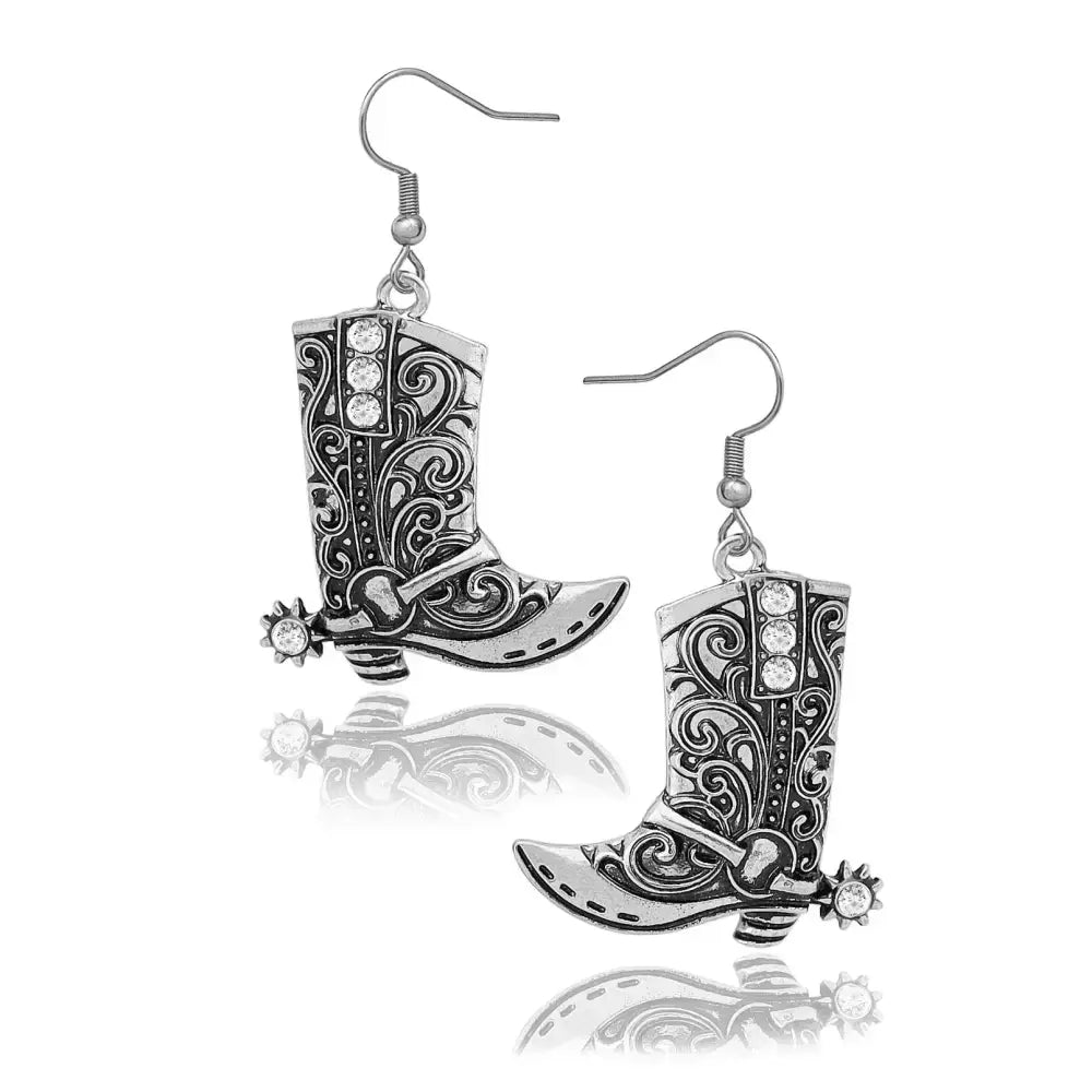 Cowgirl Boot Pendant, Earrings Necklace Set, Cowboy boots with Spurs