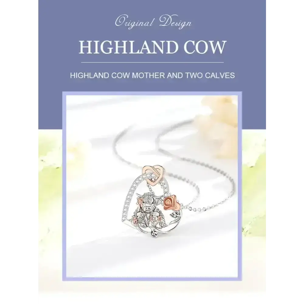 Highland Cow Necklace, Sterling Silver Cow Lover, Farm Style Necklace