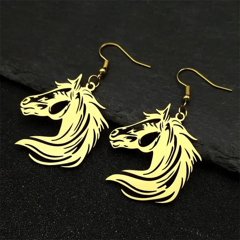 Horse Head Dangle Earrings For Women Stainless Steel Drop Earrings