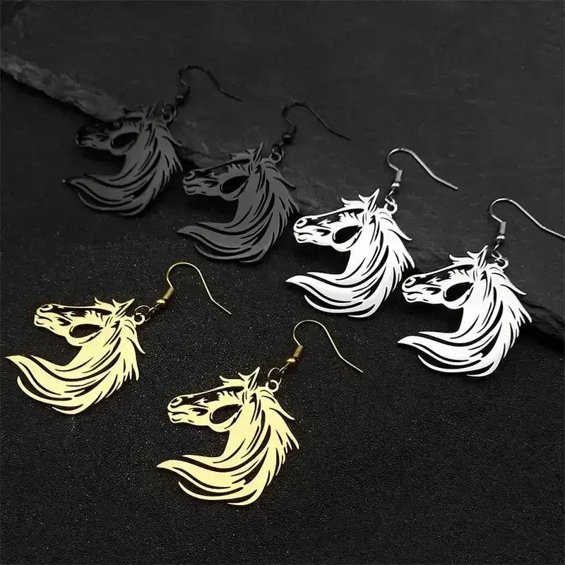 Horse Head Dangle Earrings For Women Stainless Steel Drop Earrings