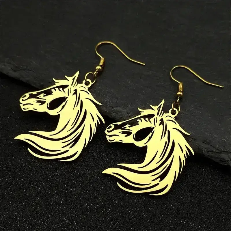 Horse Head Dangle Earrings For Women Stainless Steel Drop Earrings