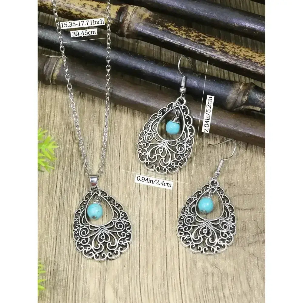 Turquoise Drop Earrings and Necklace Set, Perfect Jewelry Gift Idea