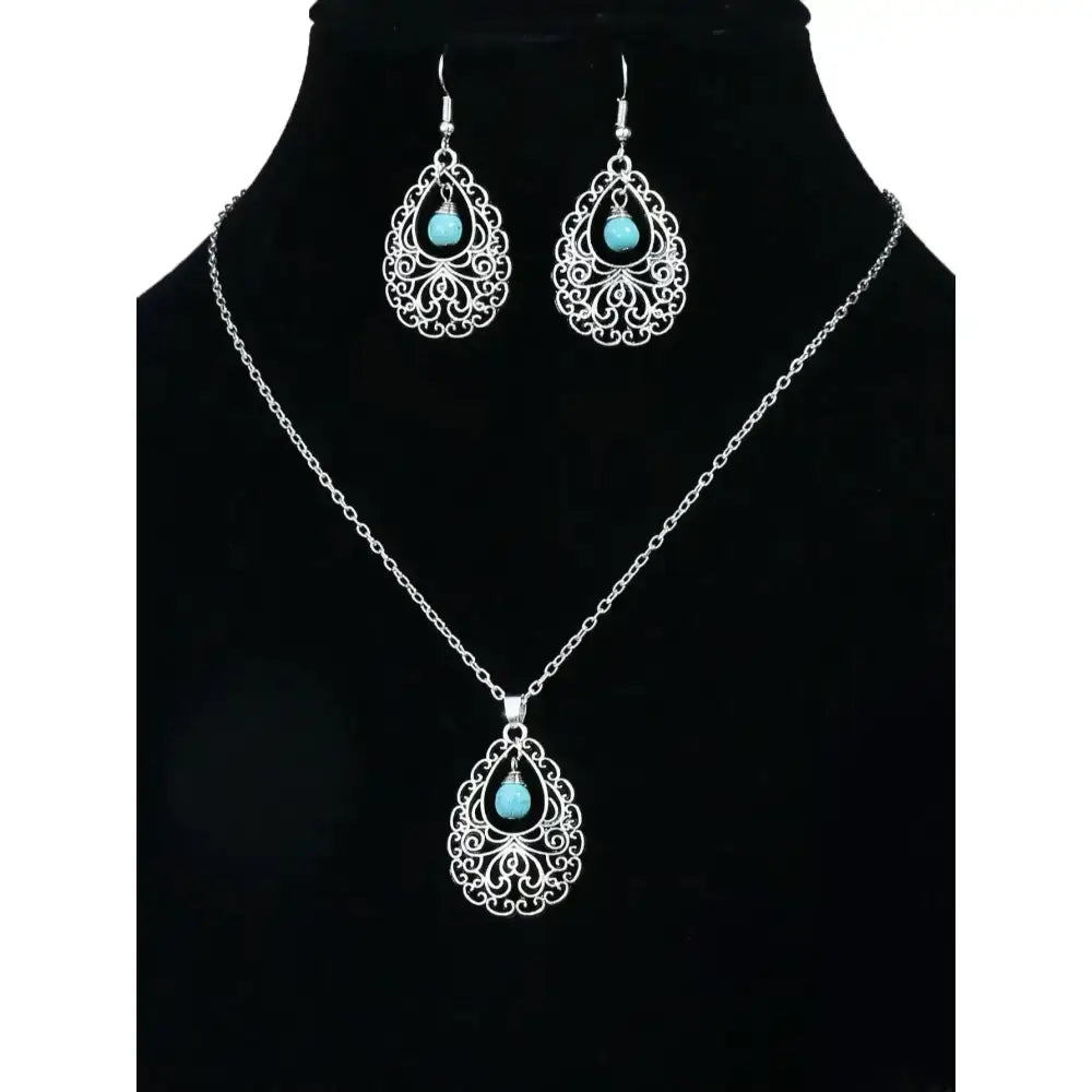 Turquoise Drop Earrings and Necklace Set, Perfect Jewelry Gift Idea