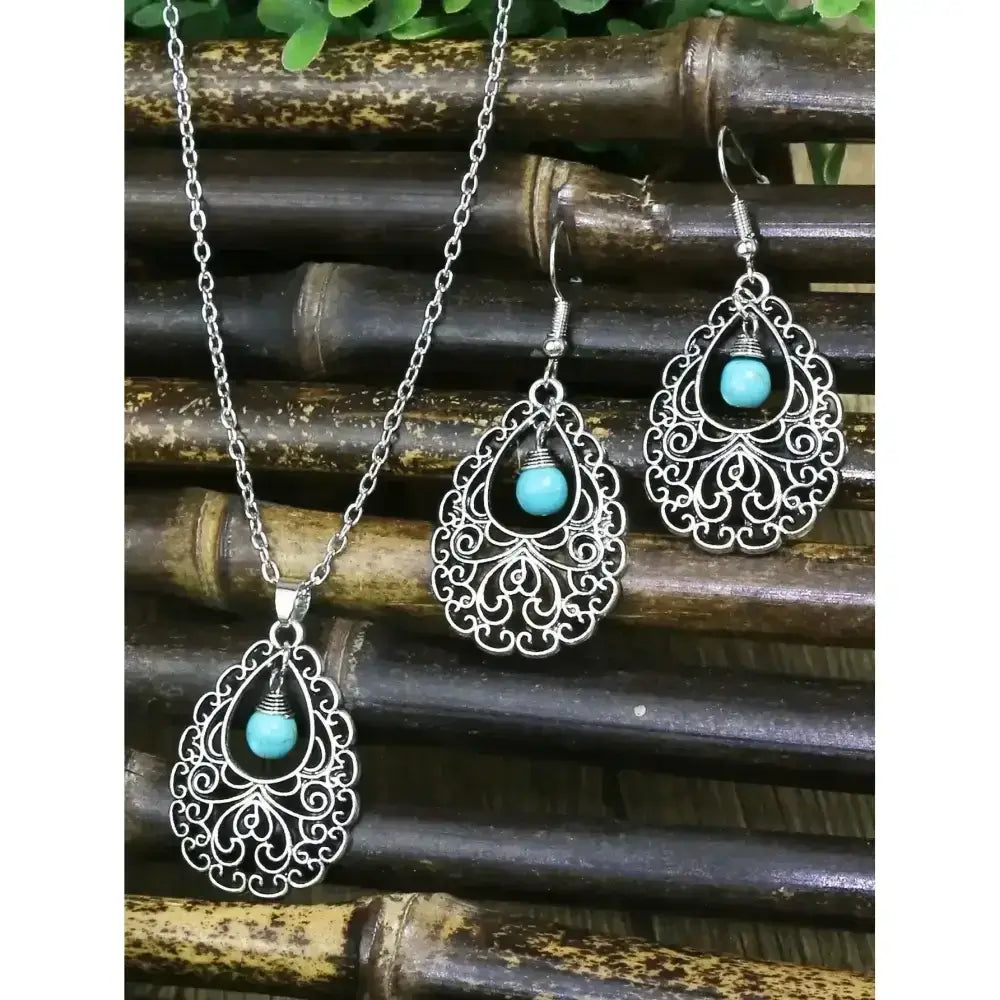 Turquoise Drop Earrings and Necklace Set, Perfect Jewelry Gift Idea