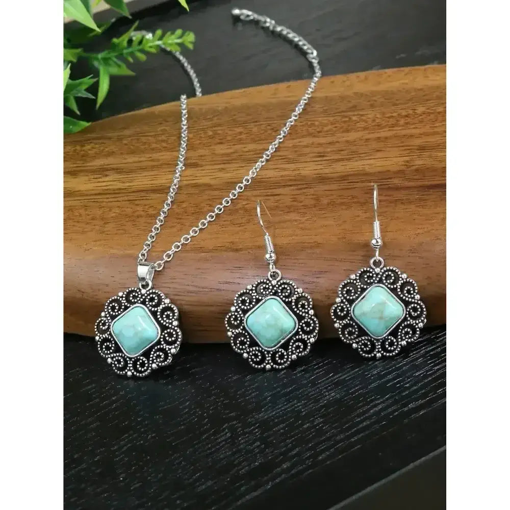 Turquoise Drop Earrings and Necklace Set, Perfect Jewelry Gift Idea
