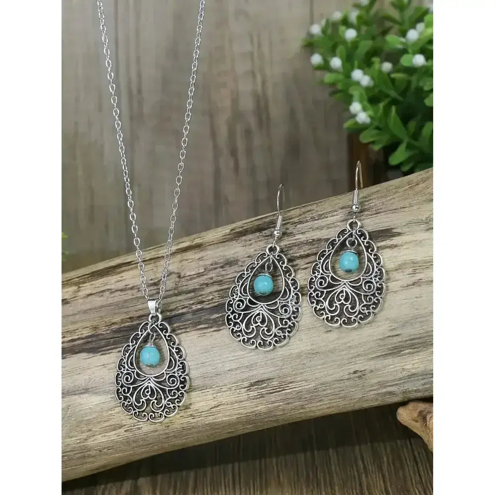 Turquoise Drop Earrings and Necklace Set, Perfect Jewelry Gift Idea