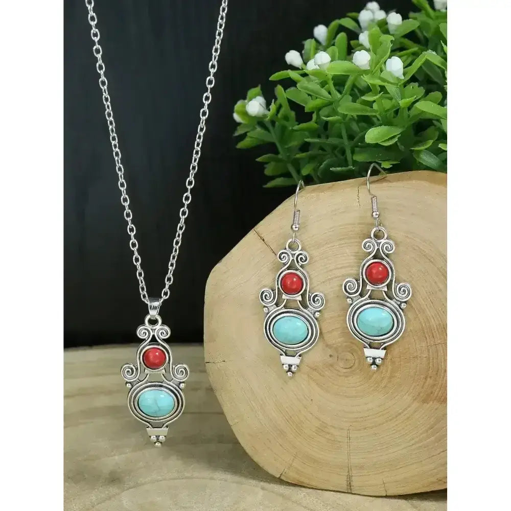 Turquoise Drop Earrings and Necklace Set, Perfect Jewelry Gift Idea